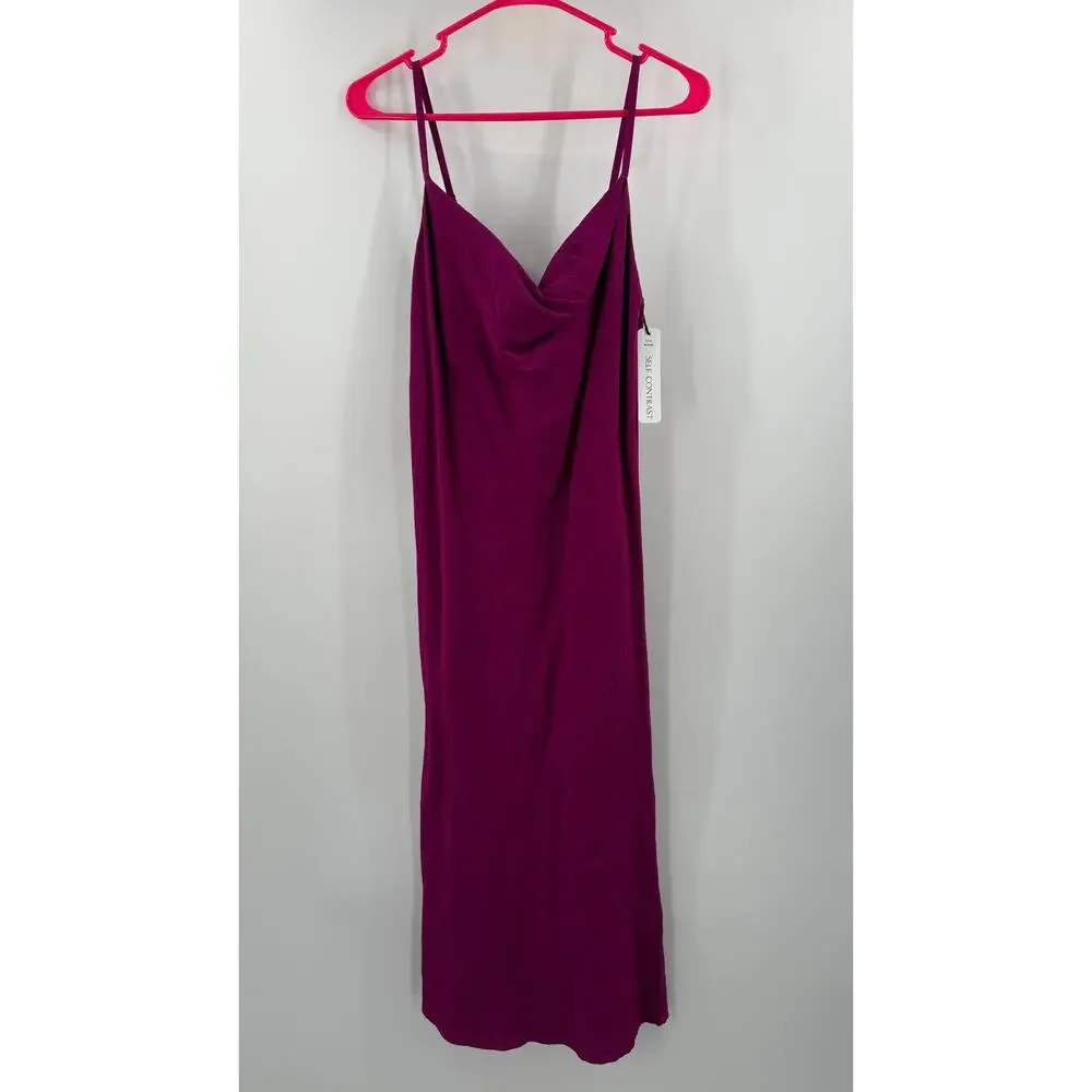 SELF CONTRAST Dress Women’s Size Medium NWT Norah Midi Slip Magenta Drape Neck